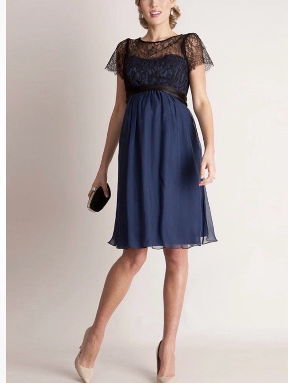 Seraphine Silk Lace Maternity Dress Special Occasion Size 8 Romantic Black Blue